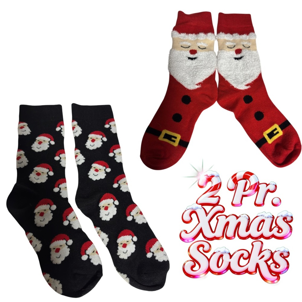 2 Pr. Xmas Socks Santa Claus Red Black & White